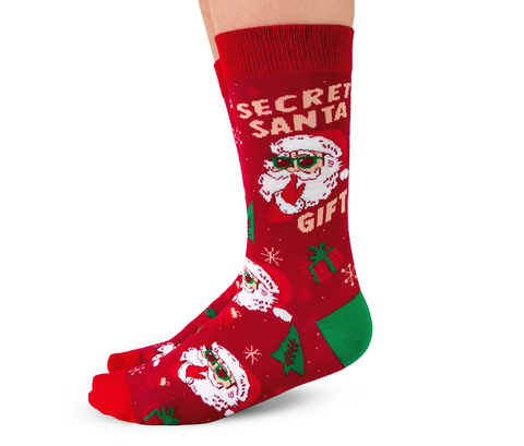 FUNNY SECRET SANTA WOMEN'S NOVELTY CREW SOCKS - UPTOWN SOX