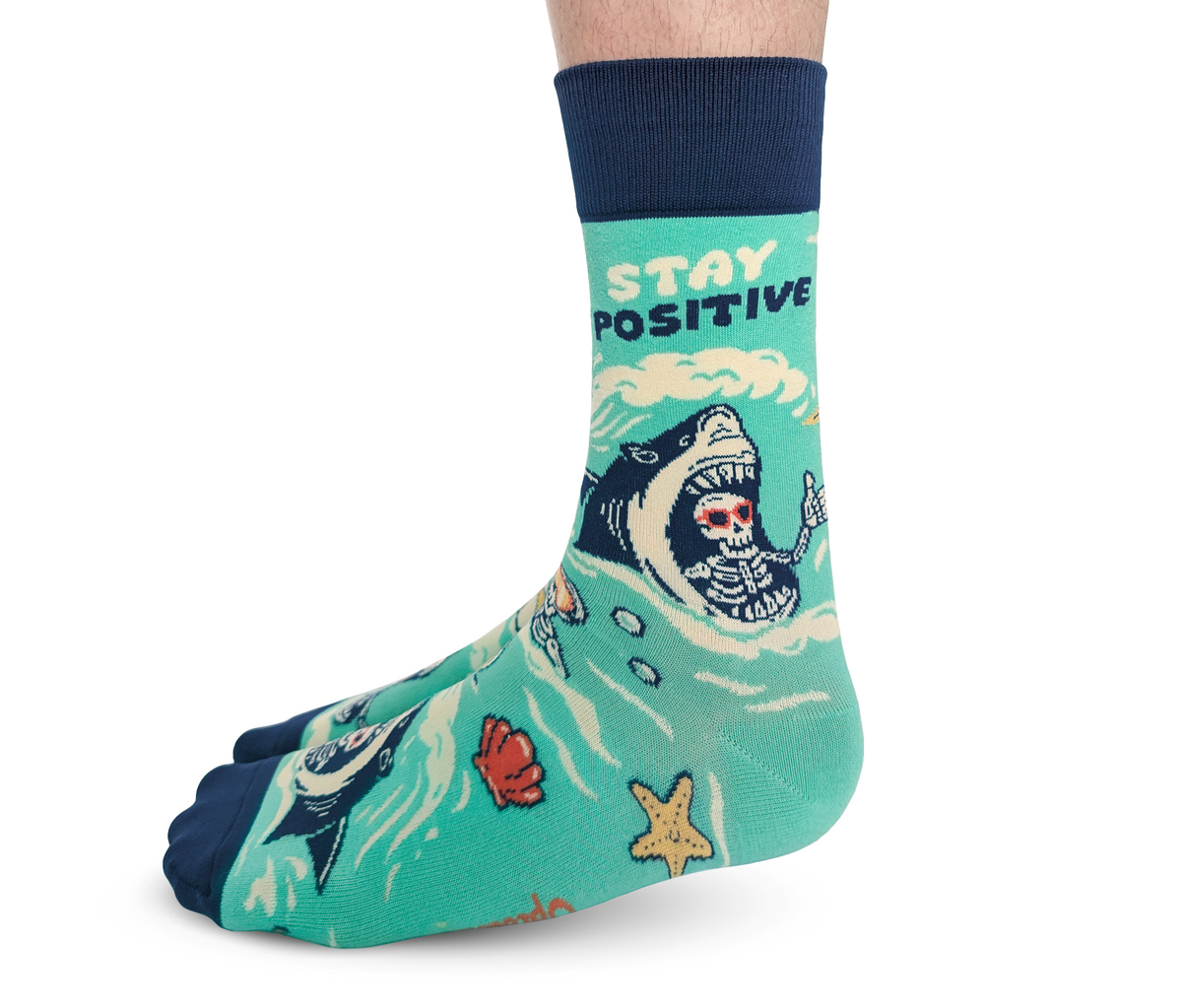 Stay Positive Socks for Men | Funny Shark Skeleton Socks - Uptown Sox