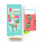 Carte d'Anniversaire - Dinosaure - Chaussettes moyennes/grandes à l'intérieur