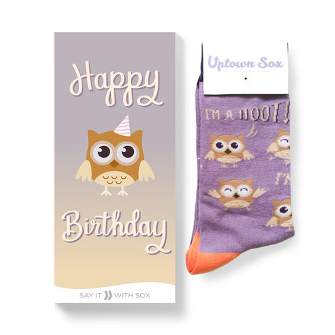 HAPPY BIRTHDAY  OWL CARD AND NOVELTY SOCKS