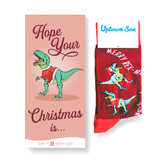 T-REX MERRY CHRISTMAS CARD AND NOVELTY SOCKS