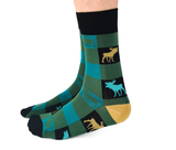 Mens Green Plaid Moose Socks - Uptown Sox