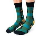 Mens Green Plaid Moose Socks - Uptown Sox