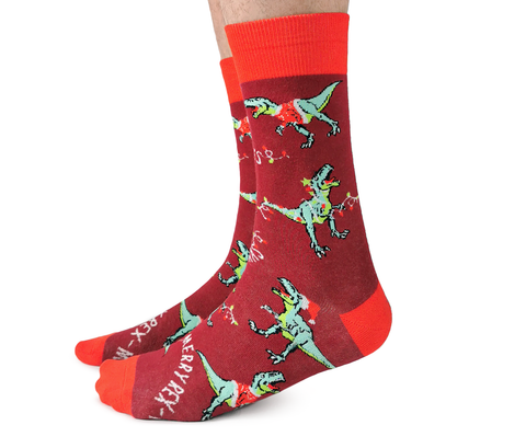 Men's Christmas T-Rex Socks - Uptown Sox