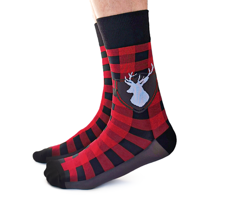 Plaid Deer Red Black Sock - Uptown Sox